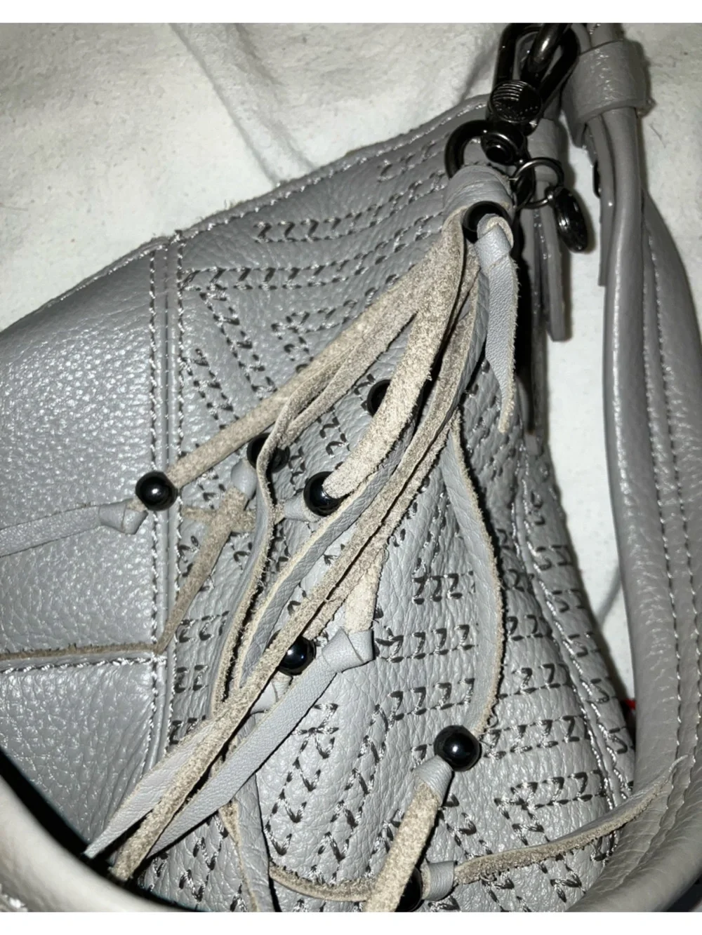 The Sak leather large hobo shoulder bag satchel purse handbag gray tassel charm